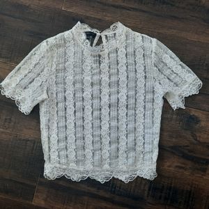 Mock neck crop lace top
